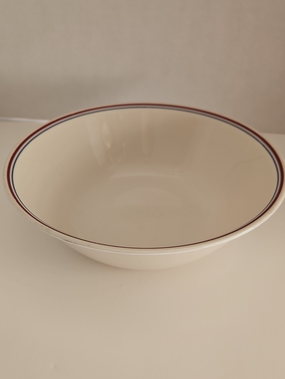 Corelle Retired Abundance Pattern Serving Bowl with Maroon and Blue Rim